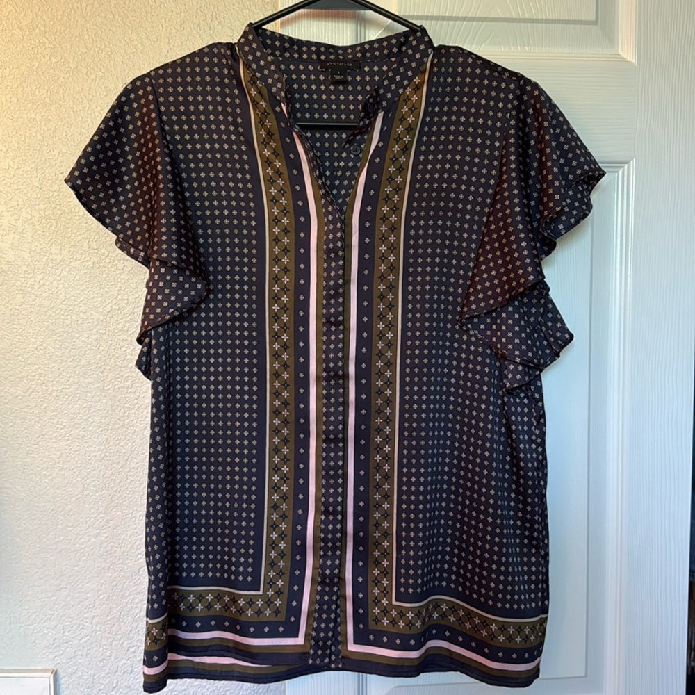 Ann Taylor Blouse Navy & Pink polyester size S